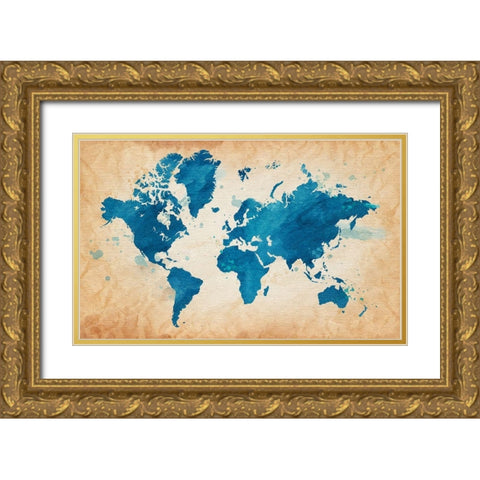 Illustrative World Map Gold Ornate Wood Framed Art Print with Double Matting by Leyasw