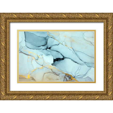 Turquoise Ink Abstract Gold Ornate Wood Framed Art Print with Double Matting by Dein, Mari