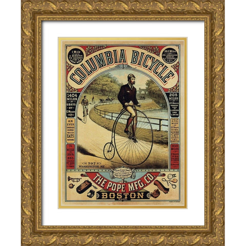 Columbia Bicycle Gold Ornate Wood Framed Art Print with Double Matting by Anon