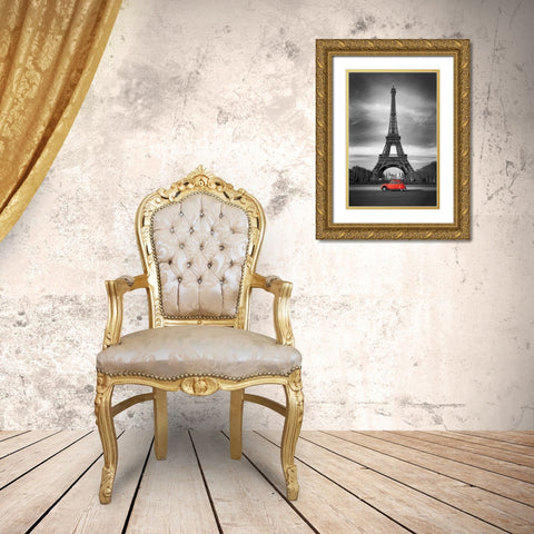 Retro Red and the Eiffel Tower Gold Ornate Wood Framed Art Print with Double Matting by Anonymous