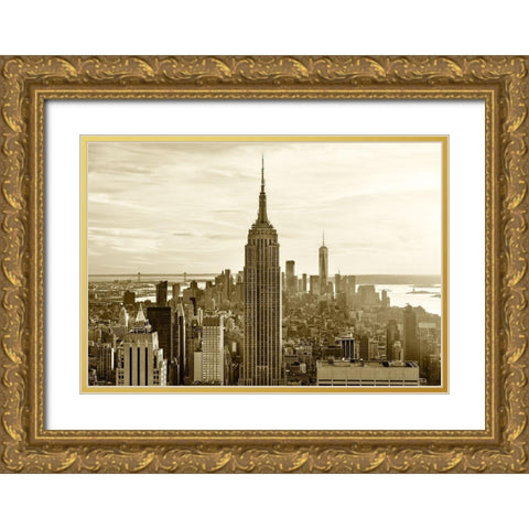 Manhattan Sunset Gold Ornate Wood Framed Art Print with Double Matting by Masik, Marek