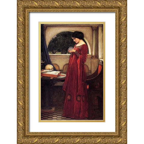 The Crystal Ball Gold Ornate Wood Framed Art Print with Double Matting by Waterhouse, J. W.