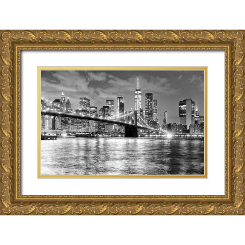 New York City Financial District Gold Ornate Wood Framed Art Print with Double Matting by Anon.