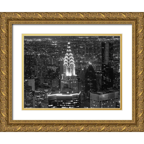 Night View of the Chrysler Building Gold Ornate Wood Framed Art Print with Double Matting by Gagliardi, Giovanni