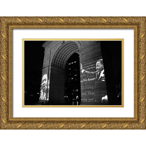 Martin Luther King Jr Projection on the Washington Square Arch NYC Gold Ornate Wood Framed Art Print with Double Matting by Maier, Phil
