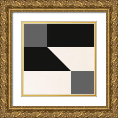 Geometric Abstract Black and Grey Gold Ornate Wood Framed Art Print with Double Matting by Inuit