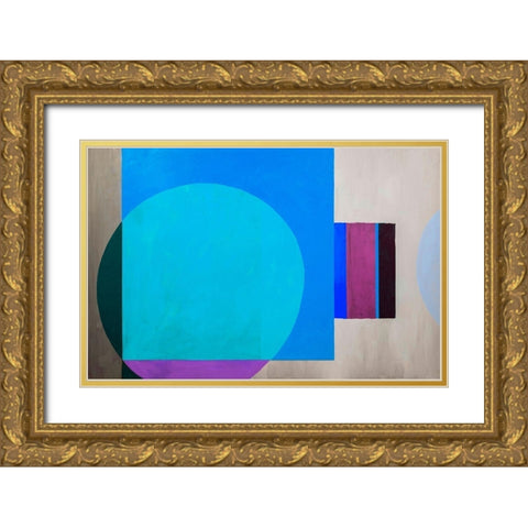 Geometric Abstract of circles and squares Gold Ornate Wood Framed Art Print with Double Matting by Anonymous
