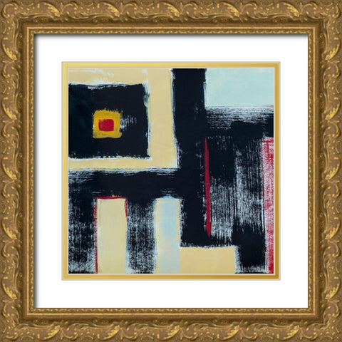 Abstract of Connected Black Shapes I Gold Ornate Wood Framed Art Print with Double Matting by Anonymous