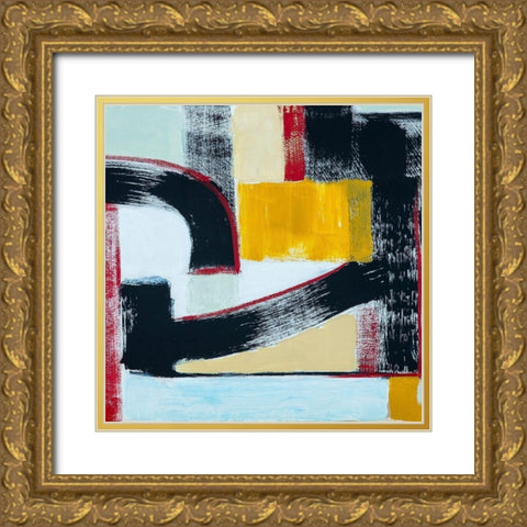 Abstract of Connected Black Shapes II Gold Ornate Wood Framed Art Print with Double Matting by Anonymous