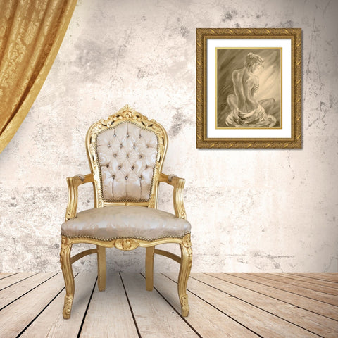 Beautiful Woman Reclining Gold Ornate Wood Framed Art Print with Double Matting by Anker