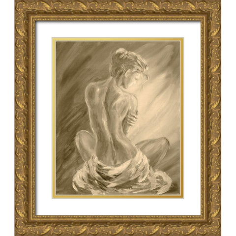 Beautiful Woman Reclining Gold Ornate Wood Framed Art Print with Double Matting by Anker