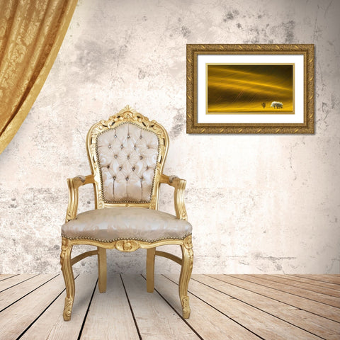 Majestic Field with White Trees Gold Ornate Wood Framed Art Print with Double Matting by Uladzislau, S.