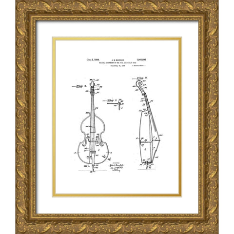 Cello Diagram Gold Ornate Wood Framed Art Print with Double Matting by Anonymous