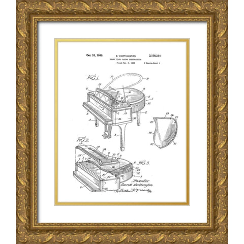 Piano Diagram Gold Ornate Wood Framed Art Print with Double Matting by Anonymous