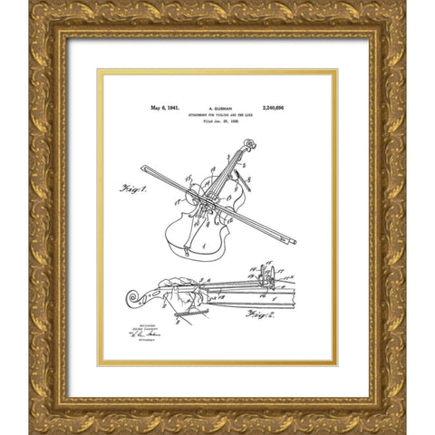 Violin Diagram Gold Ornate Wood Framed Art Print with Double Matting by Anonymous