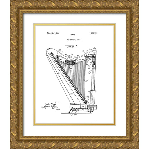 Harp Diagram Gold Ornate Wood Framed Art Print with Double Matting by Anonymous
