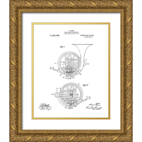 Horn Diagram Gold Ornate Wood Framed Art Print with Double Matting by Anonymous