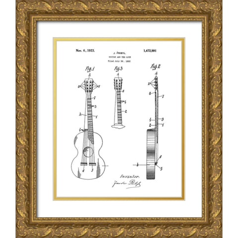 Guitar Diagram Gold Ornate Wood Framed Art Print with Double Matting by Anonymous