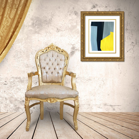 Yellow and Grey Abstract Gold Ornate Wood Framed Art Print with Double Matting by Inuit
