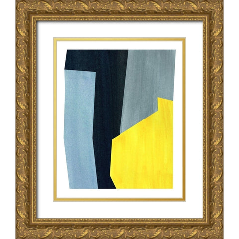 Yellow and Grey Abstract Gold Ornate Wood Framed Art Print with Double Matting by Inuit