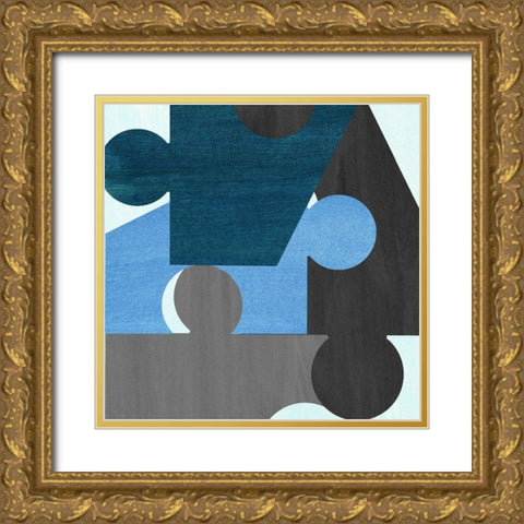 Blue Gray Pattern Gold Ornate Wood Framed Art Print with Double Matting by Inuit
