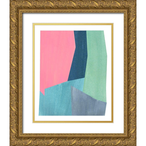 Pink and Grey Abstract Gold Ornate Wood Framed Art Print with Double Matting by Inuit