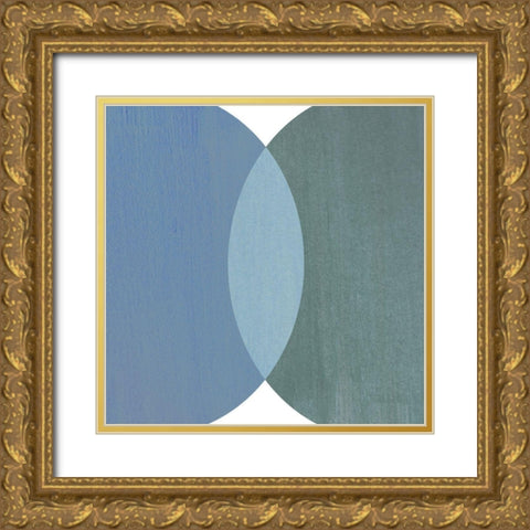 Abstract Circles Blue Gold Ornate Wood Framed Art Print with Double Matting by Inuit