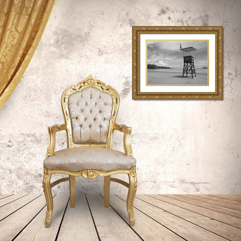 Lifeguard Observation Tower Gold Ornate Wood Framed Art Print with Double Matting by Anonymous