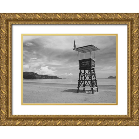Lifeguard Observation Tower Gold Ornate Wood Framed Art Print with Double Matting by Anonymous