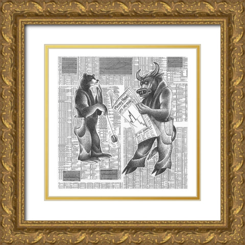 Market Ups and Downs Gold Ornate Wood Framed Art Print with Double Matting by Vilar, Roger
