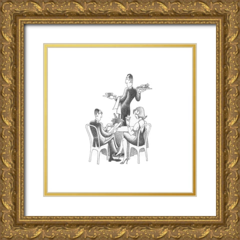 Dining Out Gold Ornate Wood Framed Art Print with Double Matting by Vilar, Roger