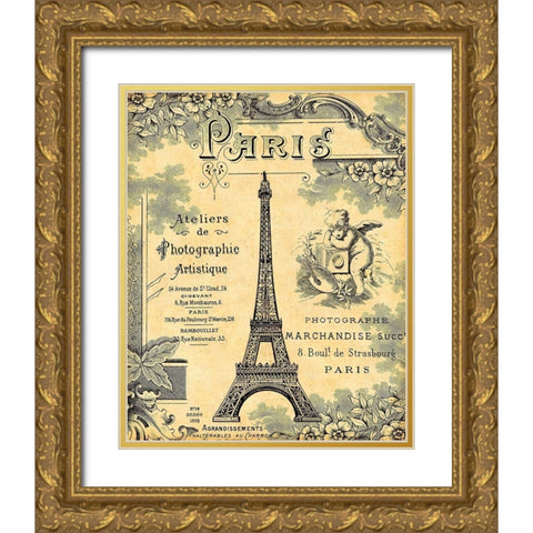 Paris 1900 Gold Ornate Wood Framed Art Print with Double Matting by Lynea