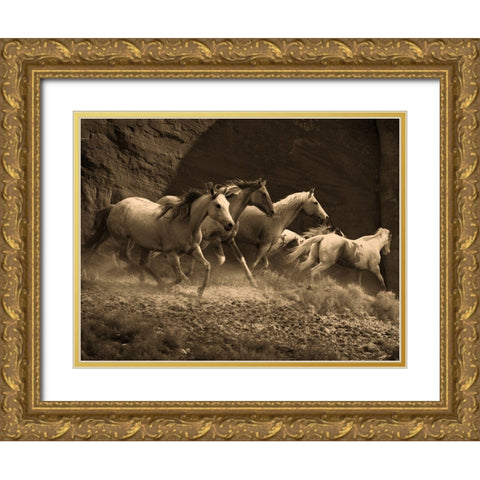 Wild Horses II Gold Ornate Wood Framed Art Print with Double Matting by Anonymous