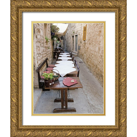 Old Village Cafe Gold Ornate Wood Framed Art Print with Double Matting by Anonymous