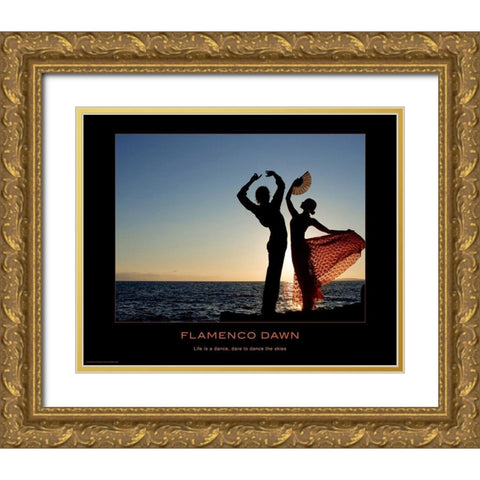 Flamenco Dawn Gold Ornate Wood Framed Art Print with Double Matting by Anonymous