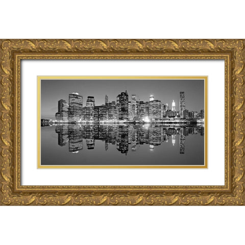 Downtown Lights Gold Ornate Wood Framed Art Print with Double Matting by Mortula
