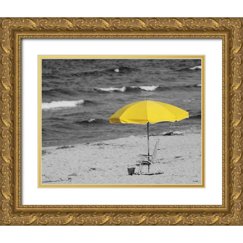 Sunny Umbrella Gold Ornate Wood Framed Art Print with Double Matting by Turek, Eve