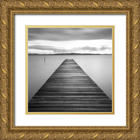 Evening Jetty Gold Ornate Wood Framed Art Print with Double Matting by Mun, M.