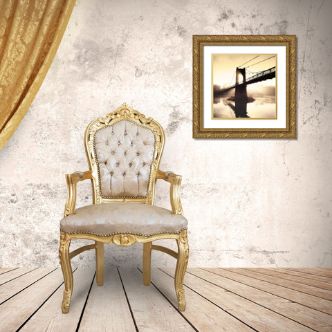 Footbridge in the Setting Sun Gold Ornate Wood Framed Art Print with Double Matting by Frederic, P.