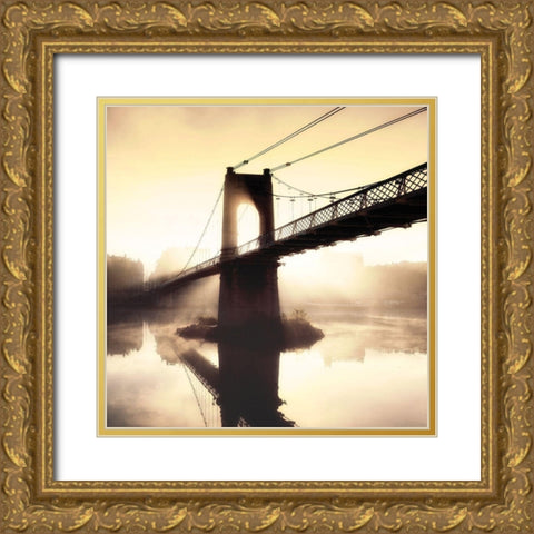 Footbridge in the Setting Sun Gold Ornate Wood Framed Art Print with Double Matting by Frederic, P.