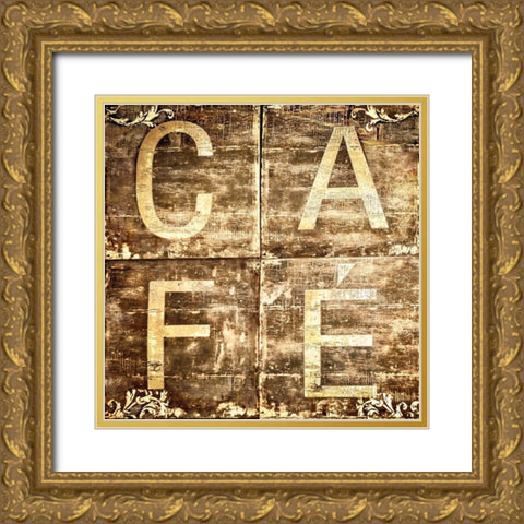 Cafe Sign Gold Ornate Wood Framed Art Print with Double Matting by Molcan, M.