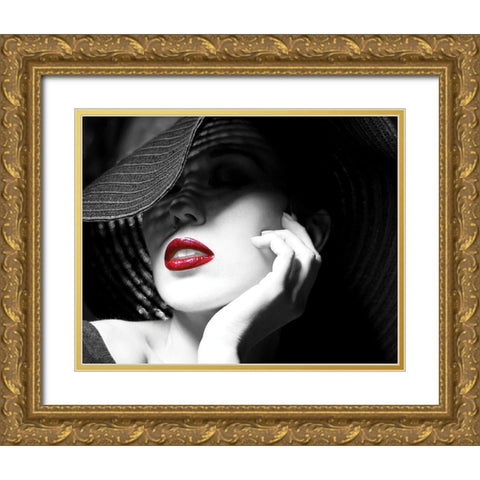 Ruby Lips II Gold Ornate Wood Framed Art Print with Double Matting by Anonymous