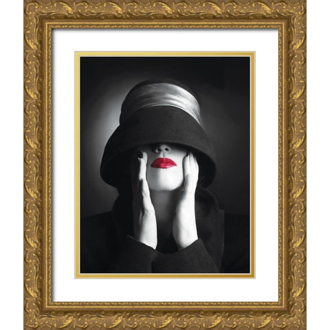 Ruby Lips III Gold Ornate Wood Framed Art Print with Double Matting by Anonymous