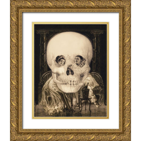 Pierrots Love Gold Ornate Wood Framed Art Print with Double Matting by Anonymous