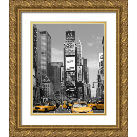 Yellow Cabs at Times Square North Gold Ornate Wood Framed Art Print with Double Matting by Maloratsky, Igor