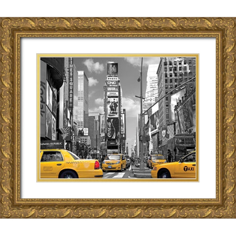 Yellow Cabs, Times Square Gold Ornate Wood Framed Art Print with Double Matting by Maloratsky, Igor