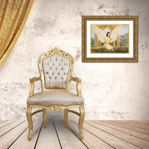Angel and Dove Gold Ornate Wood Framed Art Print with Double Matting by Unknown