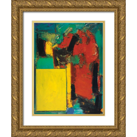 Abstract Yellow/Red Gold Ornate Wood Framed Art Print with Double Matting by Unknown