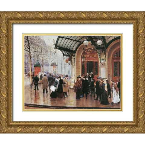 Sur la Rue Gold Ornate Wood Framed Art Print with Double Matting by Unknown