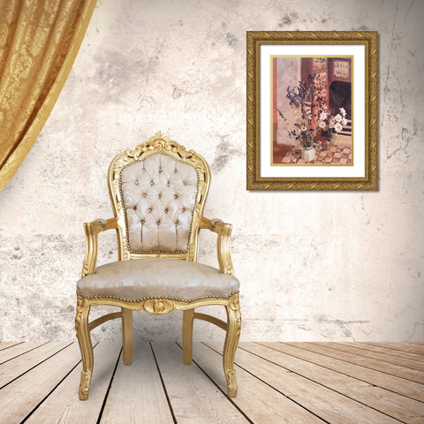 Moroccan Floral Gold Ornate Wood Framed Art Print with Double Matting by Unknown